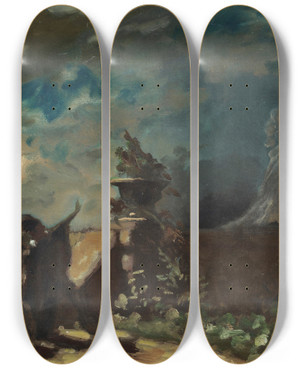 Triptych art skateboard deck of Carl Spitzweg Hamlet Und Der Geist Seines Vaters by Carl Spitzweg (1808-1880)