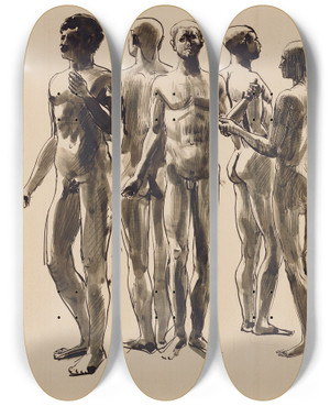 Triptych art skateboard deck of Franz Barwig The Elder Acht Mnnliche Akte by Franz Barwig The Elder (1868-1931)