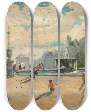 Triptych art skateboard deck of Elie Anatole Pavil Place Du Carrousel Paris by Elie Anatole Pavil (1873-1948)