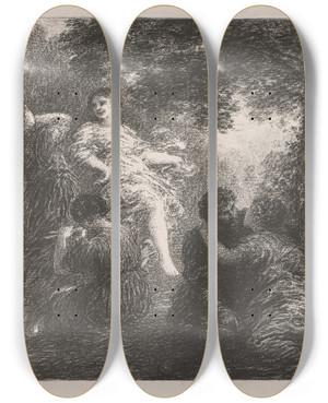 Triptych art skateboard deck of Henri Fantinlatour Pastorale by Henri Fantin-Latour (1836-1904)