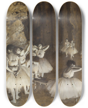 Triptych art skateboard deck of Edgar Degas The Rehearsal Of The Ballet On Stage by Edgar Degas (1834-1917)