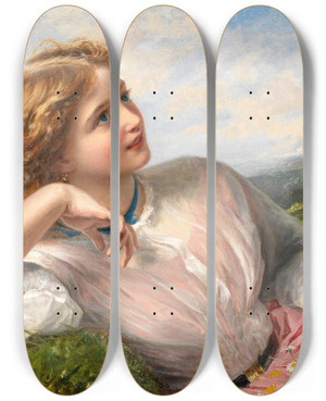 Triptych art skateboard deck of Sophie Anderson The Song Of The Lark by Sophie Anderson (1823-1903)