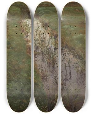 Triptych art skateboard deck of Lorenz Frlich A Ditch_2 by Lorenz Frolich (1820-1908)