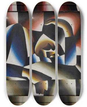 Triptych art skateboard deck of Arthur Segal Schlafende Frau by Arthur Segal (1875-1944)
