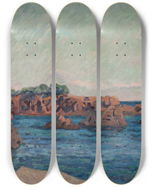 Triptych art skateboard deck of Armand Guillaumin Rochers Agay by Armand Guillaumin (1841-1927)