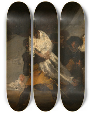 Triptych art skateboard deck of Francisco De Goya The Hanged Monk by Francisco de Goya (1746-1828)