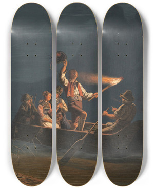 Triptych art skateboard deck of Carl Friedrich Moritz Mller Nchtliche Berfahrt by Carl Friedrich Moritz Mller (1807-1865)