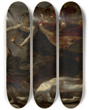 Triptych art skateboard deck of Pierrepaul Prudhon Justice And Divine Vengeance Pursuing Crime by Pierre-Paul Prud'hon (1758-1823)
