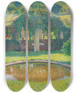 Triptych art skateboard deck of Henri Martin Bassin Et Tonnelle Sudouest Du Parc De Marquayrol by Henri Martin (1860-1943)