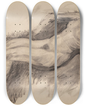 Triptych art skateboard deck of Oluf Hartmann Liggende Kvindelig Model by Oluf Hartmann (1879-1910)