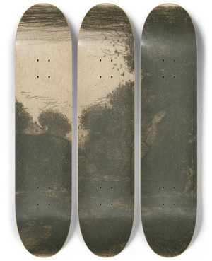 Triptych art skateboard deck of David Young Cameron On The Bradford by David Young Cameron (1865-1945)