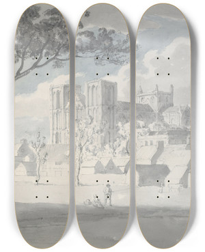 Triptych art skateboard deck of Edward Dayes Ripon Minster by Edward Dayes (1763-1804)