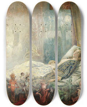Triptych art skateboard deck of John Anster Fitzgerald The Dream After The Masked Ball by John Anster Fitzgerald (1819-1906)