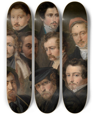 Triptych art skateboard deck of Friedrich Mosbrugger  Die Kameraden by Friedrich Mosbrugger (1804-1830)
