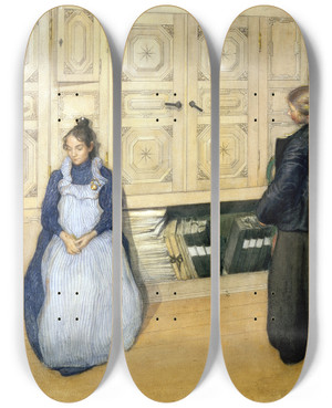 Triptych art skateboard deck of Carl Larsson Mother And Daughter by Carl Larsson (1853-1919)