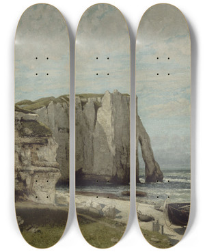 Triptych art skateboard deck of Gustave Courbet The Etretat Cliffs After The Storm by Gustave Courbet (1819-1877)
