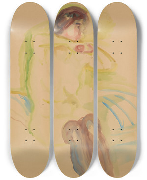 Triptych art skateboard deck of Edvard Munch Sittende Kvinneakt by Edvard Munch (1863-1944)