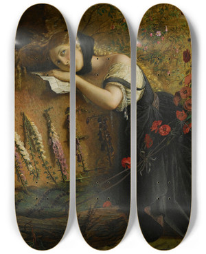 Triptych art skateboard deck of Joseph Severn Ophelia by Joseph Severn (1793-1879)