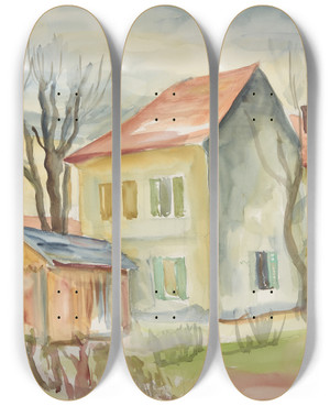 Triptych art skateboard deck of Anny Dollschein Bei Der Steinbachmaut by Anny Dollschein (1893-1946)