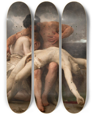 Triptych art skateboard deck of William Bouguereau The First Mourning by William Bouguereau (1825-1905)