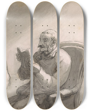 Triptych art skateboard deck of Honor Daumier Reading by Honore Daumier (1808-1879)