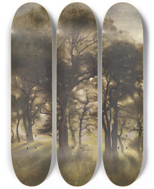 Triptych art skateboard deck of Vilhelm Hammershi Near Fortunen Jgersborg Deer Park North Of Copenhagen by Vilhelm Hammershoi (1864-1916)