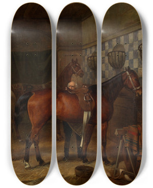 Triptych art skateboard deck of Franz Krger Pferdestall by Franz Kruger (1797-1857)