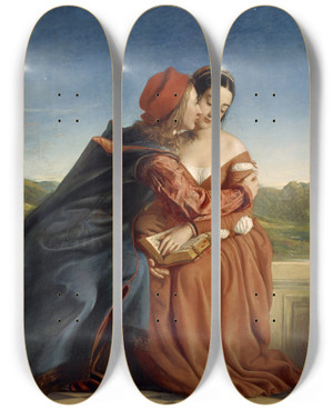 Triptych art skateboard deck of William Dyce Francesca Da Rimini by William Dyce (1806-1864)