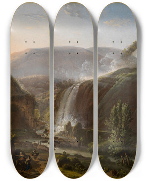 Triptych art skateboard deck of Johann Martin Von Rohden Wasserflle Bei Tivoli by Johann Martin Von Rohden (1778-1868)