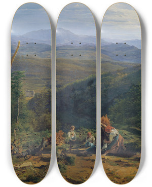 Triptych art skateboard deck of Ferdinand Georg Waldmller Wienerwaldlandschaft Mit Schloss Wildegg by Ferdinand Georg Waldmuller (1793-1865)