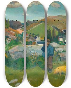 Triptych art skateboard deck of Paul Gauguin The Swineherd by Paul Gauguin (1848-1903)