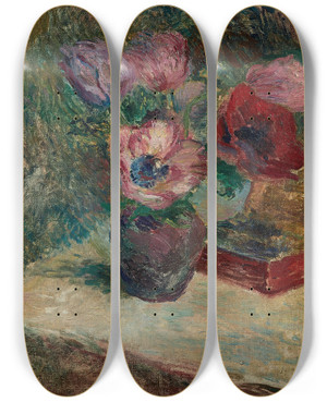 Triptych art skateboard deck of Henri Lebasque Bouquet Danmones by Henri Lebasque (1865-1937)