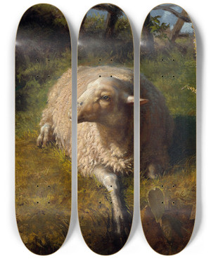 Triptych art skateboard deck of Rosa Bonheur A Sheep At Rest by Rosa Bonheur (1822-1899)