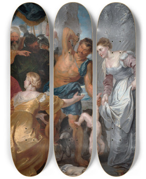 Triptych art skateboard deck of Peter Paul Rubens The Judgement Of Solomon by Peter Paul Rubens (1577-1640)