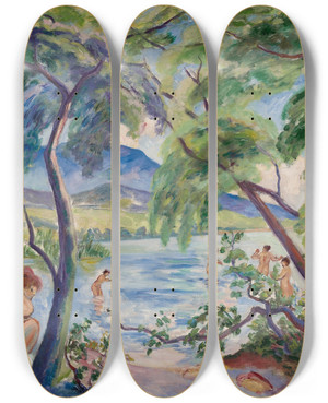 Triptych art skateboard deck of Henri Manguin Paysage Aux Baigneuses Colombier by Henri Manguin (1874-1949)