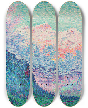 Triptych art skateboard deck of Paul Signac Les Diablerets Loldenhorn Et Le Bcabesson by Paul Signac (1863-1935)