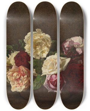 Triptych art skateboard deck of Henri Fantinlatour Roses Dans Une Coupe by Henri Fantin-Latour (1836-1904)