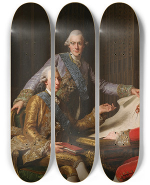 Triptych art skateboard deck of Alexander Roslin King Gustav Iii Of Sweden And His Brothers by Alexander Roslin (1718-1793)