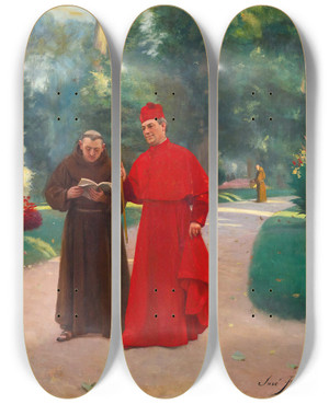 Triptych art skateboard deck of Jos Frappa Words Of Wisdom by Jose Frappa (1845-1904)