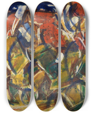 Triptych art skateboard deck of Christian Rohlfs Rote Dcher Unter Bumen by Christian Rohlfs (1849-1938)