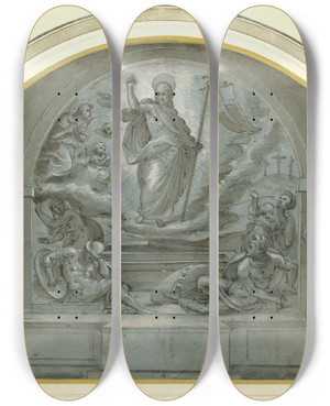 Triptych art skateboard deck of Tommaso Dantonio Manzuoli Design For A Frescoed Altarpiece Of The Resurrection by Tommaso d'Antonio Manzuoli (1532-1571)