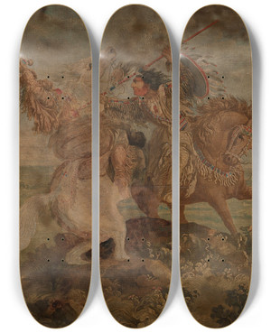 Triptych art skateboard deck of Paul Kane The Death Of Omoxesisixany Or Big Snake by Paul Kane (1810-1871)
