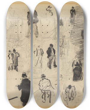 Triptych art skateboard deck of James Ensor Kruiwagen En Figuren by James Ensor (1860-1949)