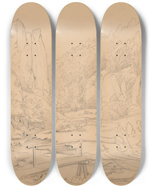 Triptych art skateboard deck of Jzef Simmler View Of The Prdnik Valley Near Ojcw by Jozef Simmler (1823-1868)