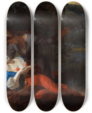 Triptych art skateboard deck of Godfried Schalcken Cephalus And Procris by Godfried Schalcken (1643-1706)