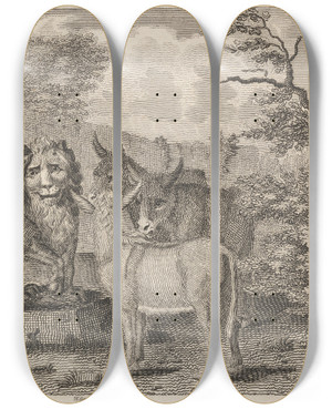 Triptych art skateboard deck of John Wootton Fable Xix The Lion And The Cub by John Wootton (1686-1765)