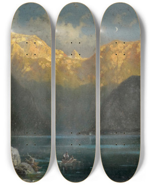 Triptych art skateboard deck of Ludwig Sckell Atmosphere At The Knigssee by Ludwig Sckell (1833-1912)