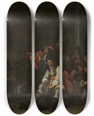 Triptych art skateboard deck of Anthonie Palamedesz Guardhouse_1 by Anthonie Palamedesz (1601-1673)
