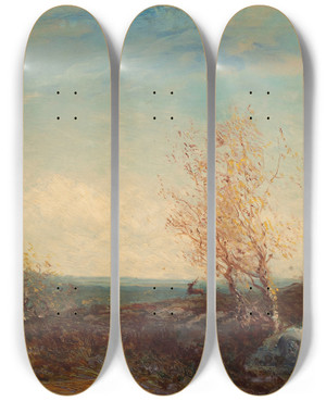 Triptych art skateboard deck of Flix Ziem Cerf Dans La Fort De Fontainebleau by Felix Ziem (1821-1911)
