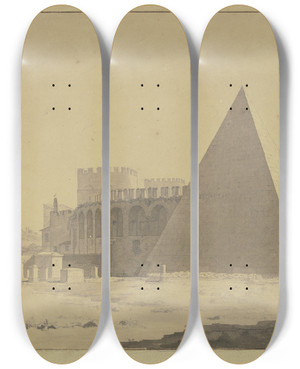 Triptych art skateboard deck of Heinrich Hbsch Der Protestantische Friedhof Bei Der Cestiuspyramide In Rom by Heinrich Hbsch (1795-1863)